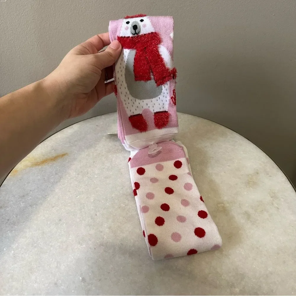 Christmas Theme Pink and Red Mid Calf Socks NWT Shoe Size 5-9